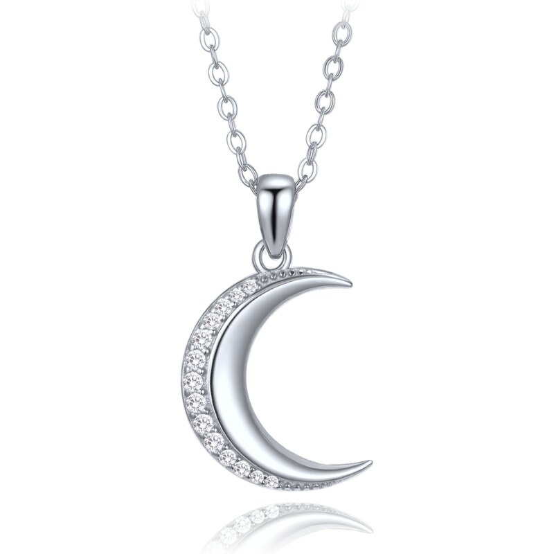 MINET Stříbrný náhrdelník měsíc s bílými zirkony