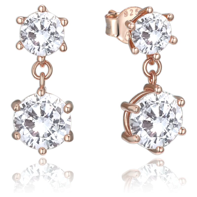 MINET Rose gold luxusní stříbrné náušnice s bílými zirkony 72748900