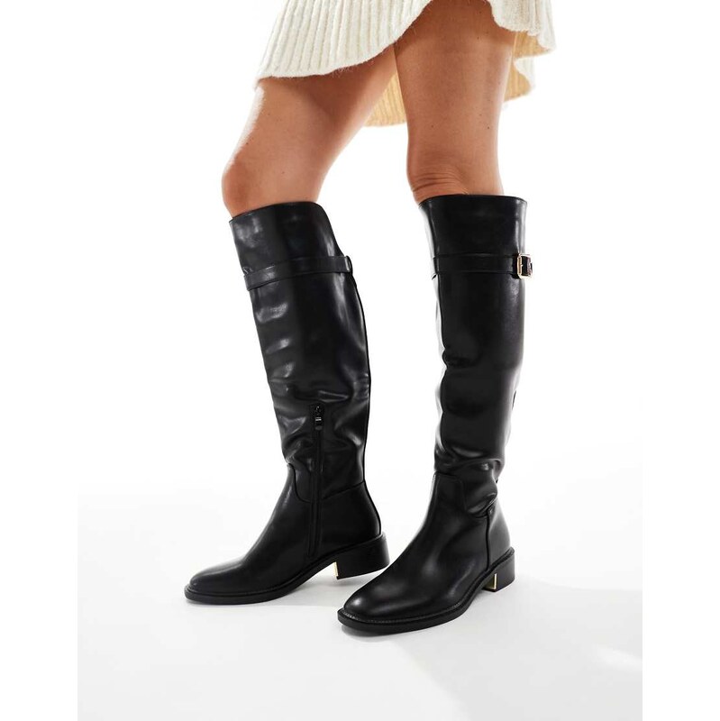 SEQWL Latte buckle detail riding boots in black 113414355