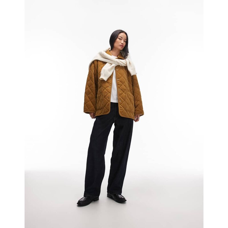 ARKET quilted cord barn jacket with contrast collar in light brown 115743830