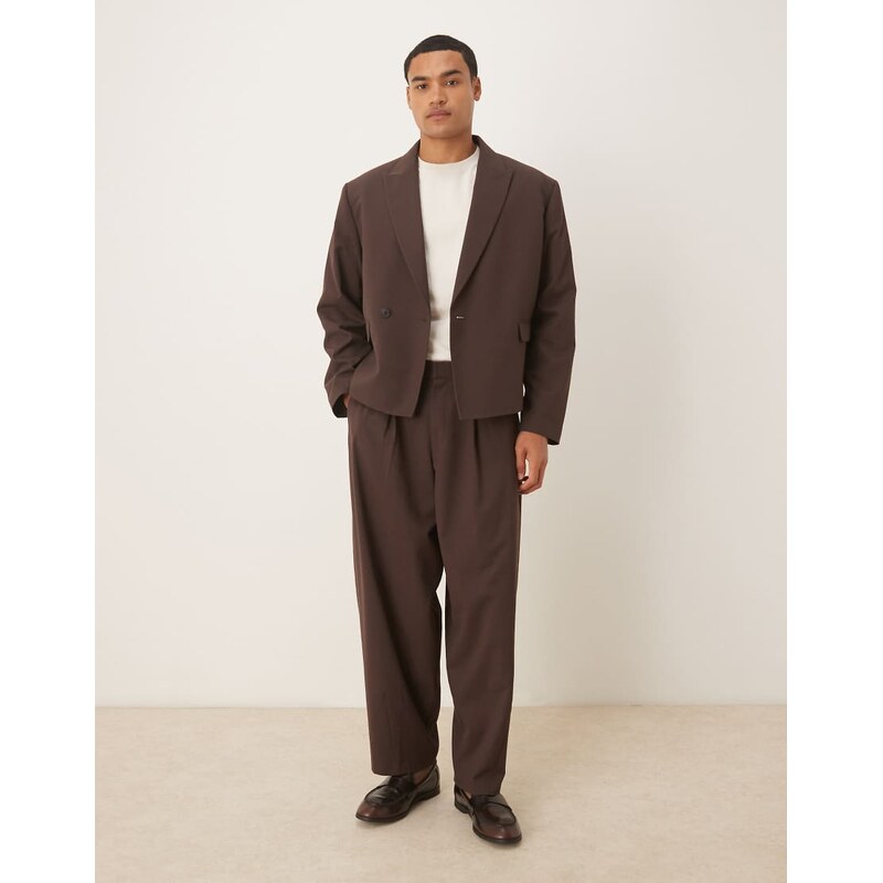 ASOS DESIGN barrel suit trousers in brown flannel