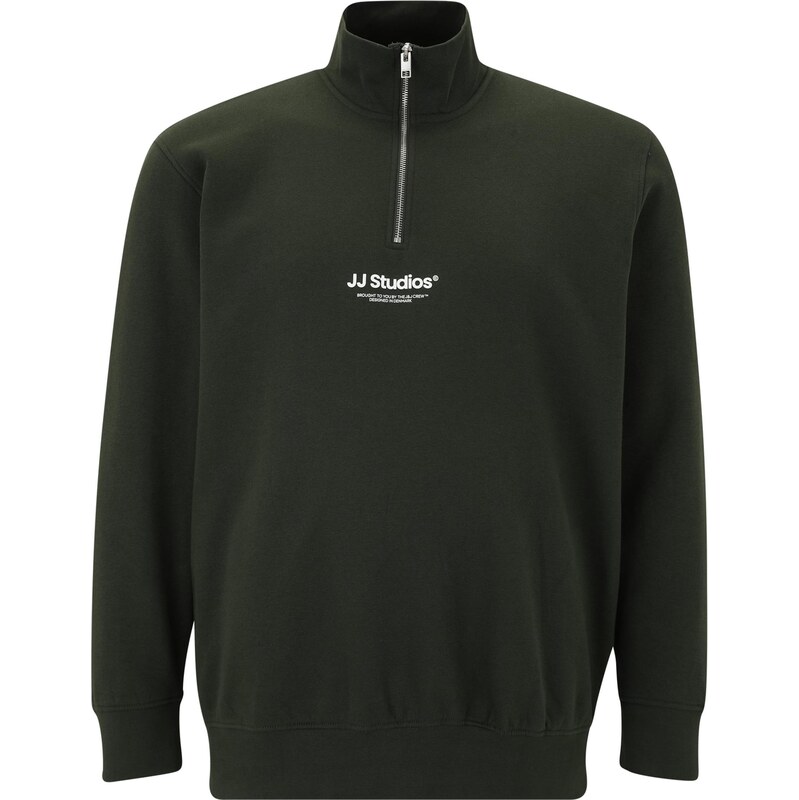 Jack & Jones Plus Mikina JJESoho tmavě zelená / bílá
