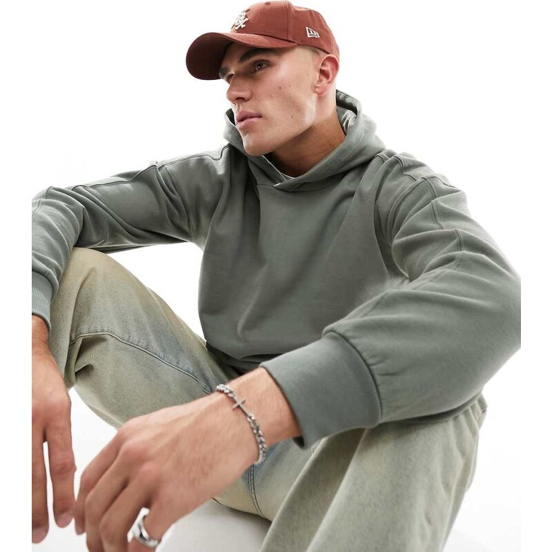 ONLY & SONS oversized heavy weight jersey hoodie in sage-Grey