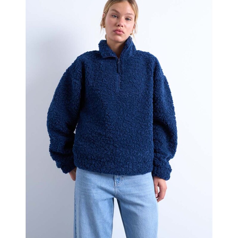 Topshop borg quarter zip top in navy 115511840