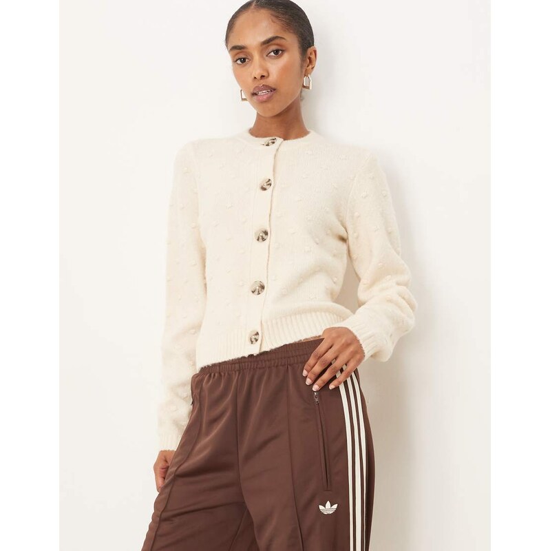 Vila long sleeve jacquard knitted cardigan in cream-White