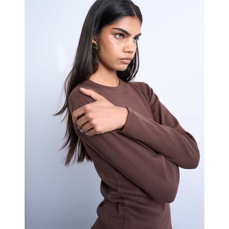 Topshop long sleeve everyday tee in chocolate brown