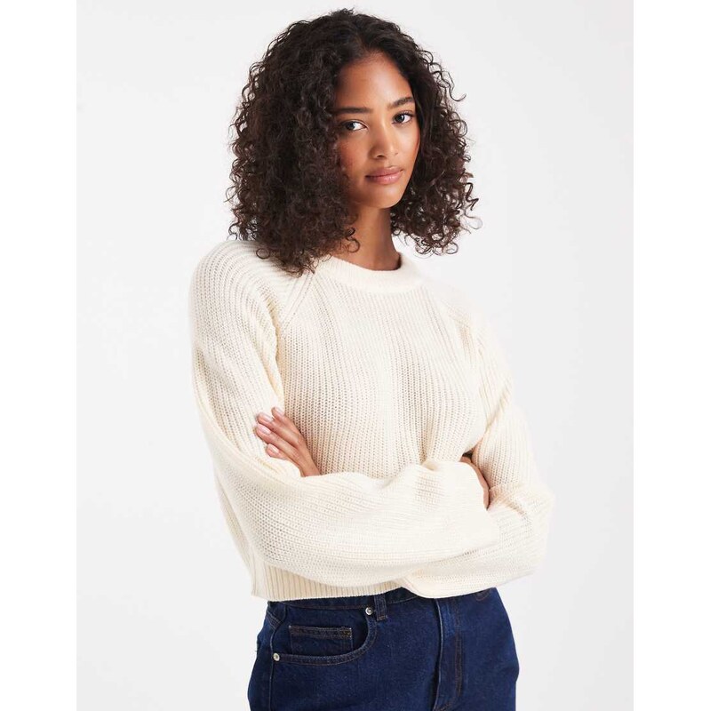Brave Soul boxy fit knitted crew neck jumper in oatmeal-Neutral 108520758