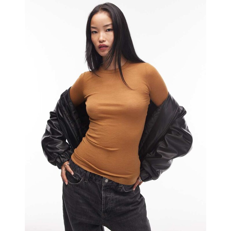 ARKET merino wool knitted semi sheer long sleeve top in mustard-Yellow 108520764