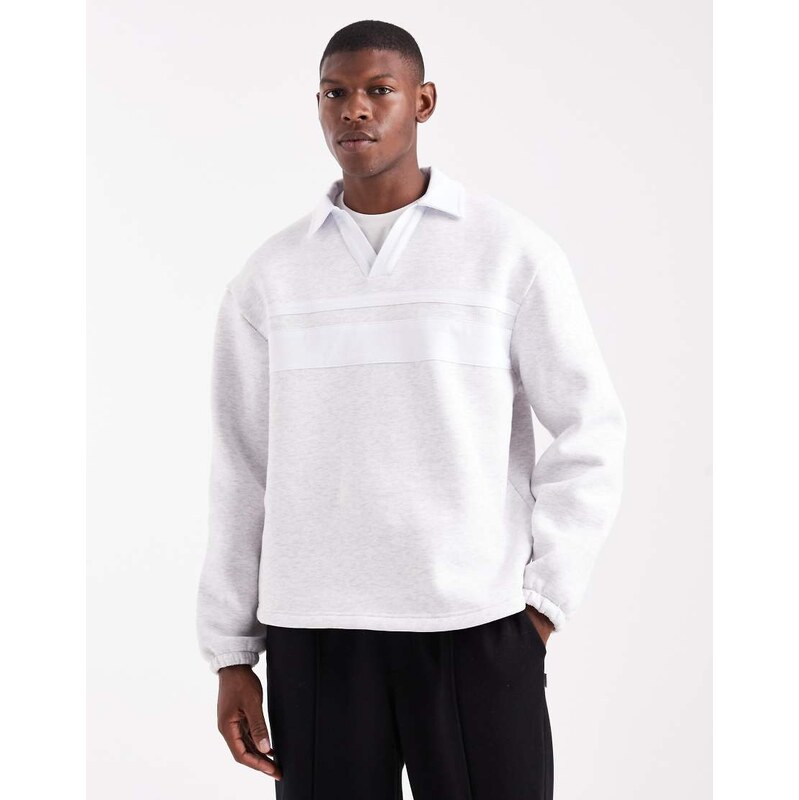 ASOS DESIGN oversized polo shirt with contrast collar in grey
