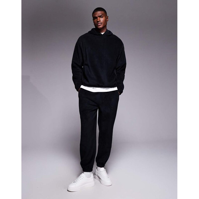 ASOS DESIGN co-ord relaxed fleece hoodi in black