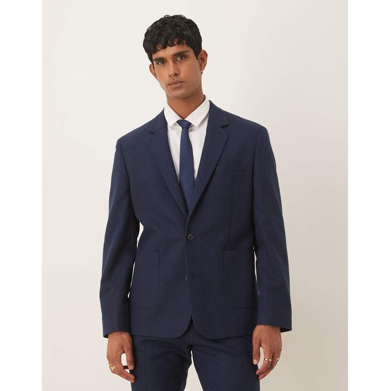 ASOS DESIGN slim suit jacket with wool in navy-Neutral