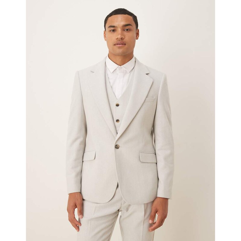 ASOS DESIGN wool mix skinny suit jacket in light grey herringbone