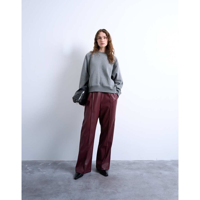 Topshop faux leather wide leg jogger with pinseam detail in
