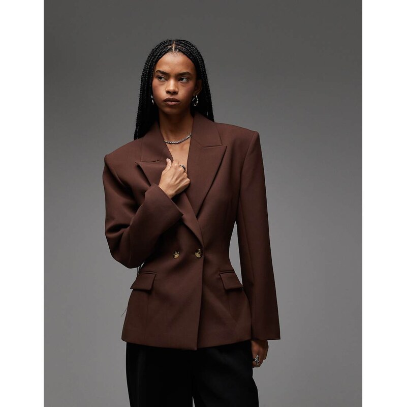 ASOS DESIGN double breasted cinch blazer in chocolate-Brown