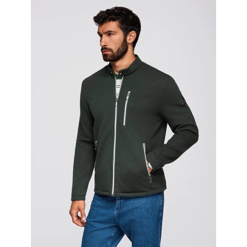 Ombre Clothing Tmavě zelená pánská bunda se stojáčkem V3 JANP