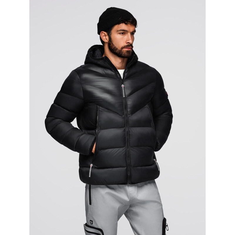 Ombre Modern quilted mens jacket of combined materials - black