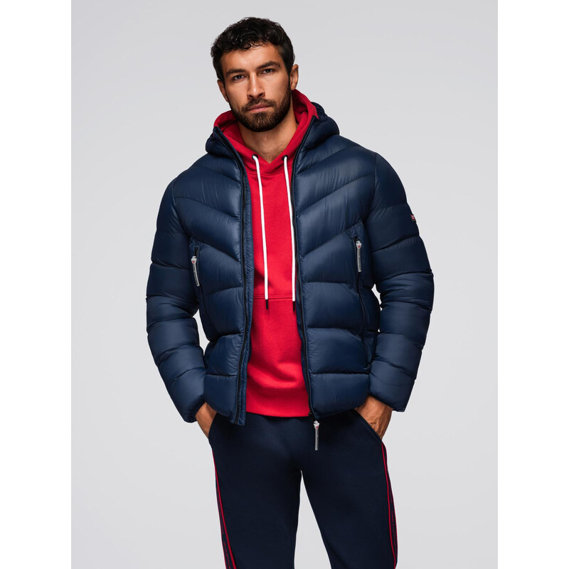 Ombre Modern mens quilted jacket of combined materials - navy