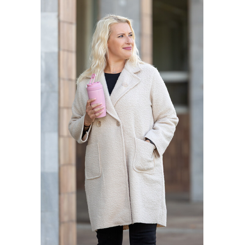 Italy fashion Elegantní kabát MONAKO Barva: Krémová, Velikost: