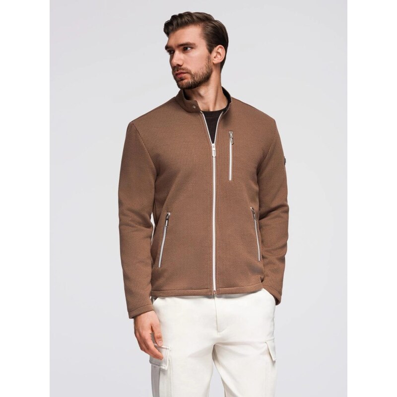Ombre Clothing Hnědá pánská bunda se stojáčkem V2 JANP-0229