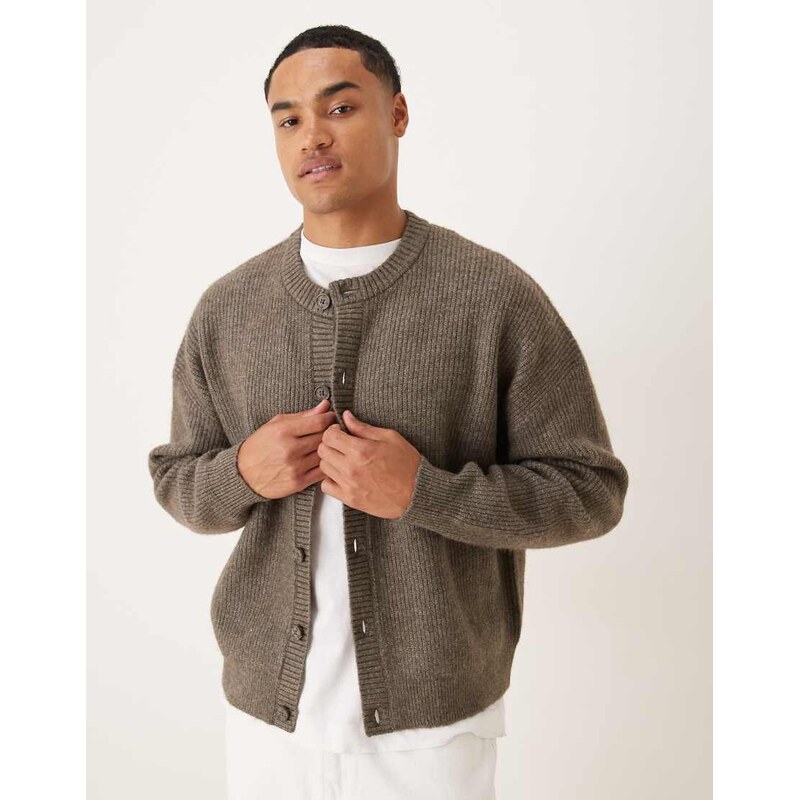 ASOS DESIGN oversized knitted fisherman rib crew neck cardigan