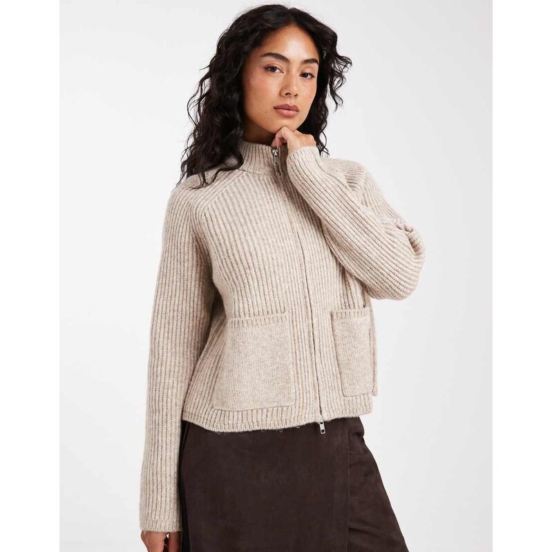 ASOS DESIGN knitted fisherman rib bomber jacket with pocket