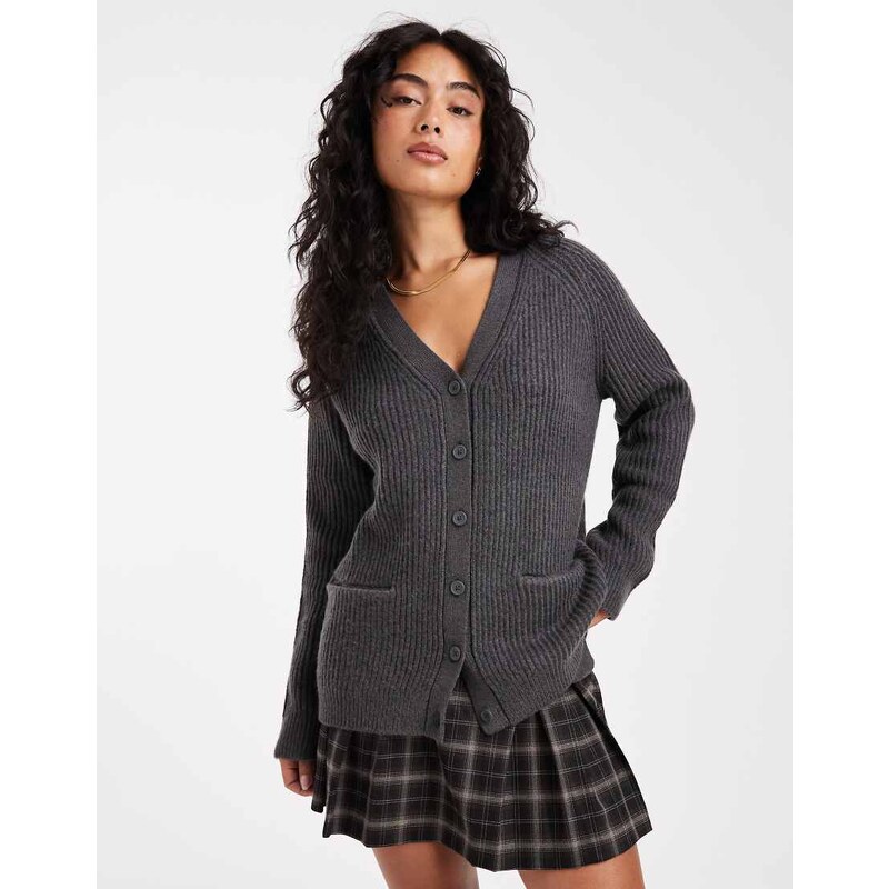 ASOS DESIGN oversized boyfriend cardigan in rib in charcoal-Grey