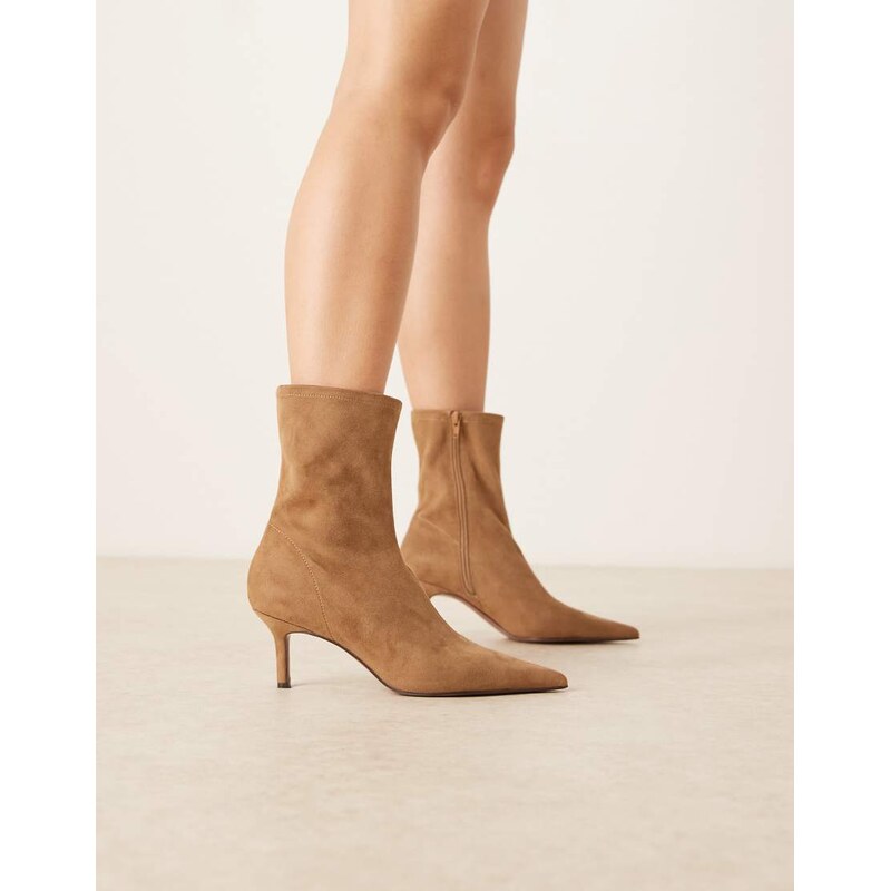 ASOS DESIGN Rosalind kitten heel ankle boots in sand suedette-Neutral