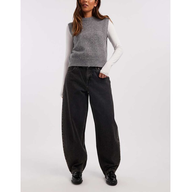 Dr Denim Nanci mid waist relaxed fit barrel leg in washed black 110131170