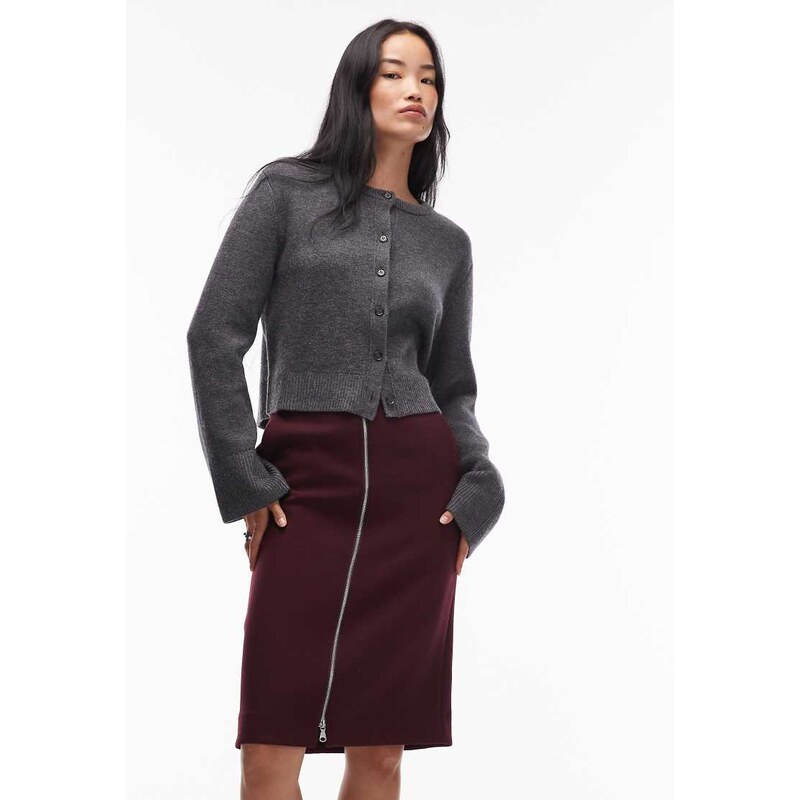 ARKET knee length skirt with zip through in burgundy-Red 108527101