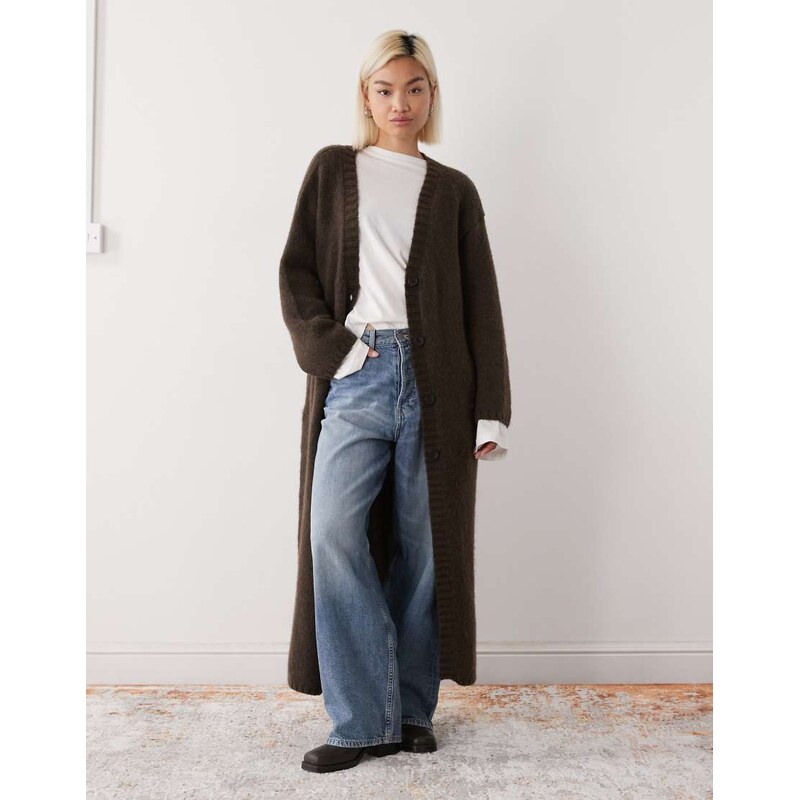 Monki chunky maxi cardigan in chocolate brown