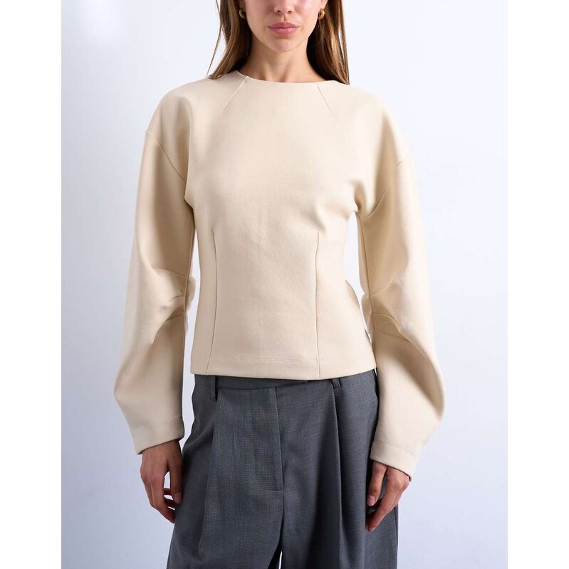 Topshop interlock cinch banana sleeve sweat in ecru-White 108795301