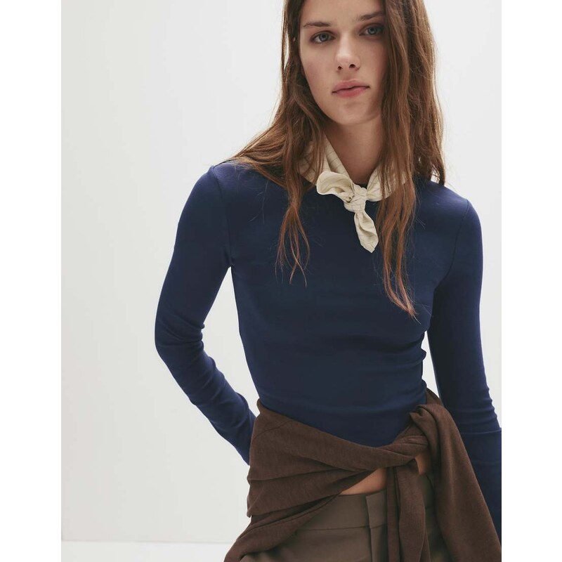 Pull&Bear Fitted long sleeve t-shirt in navy 108527220