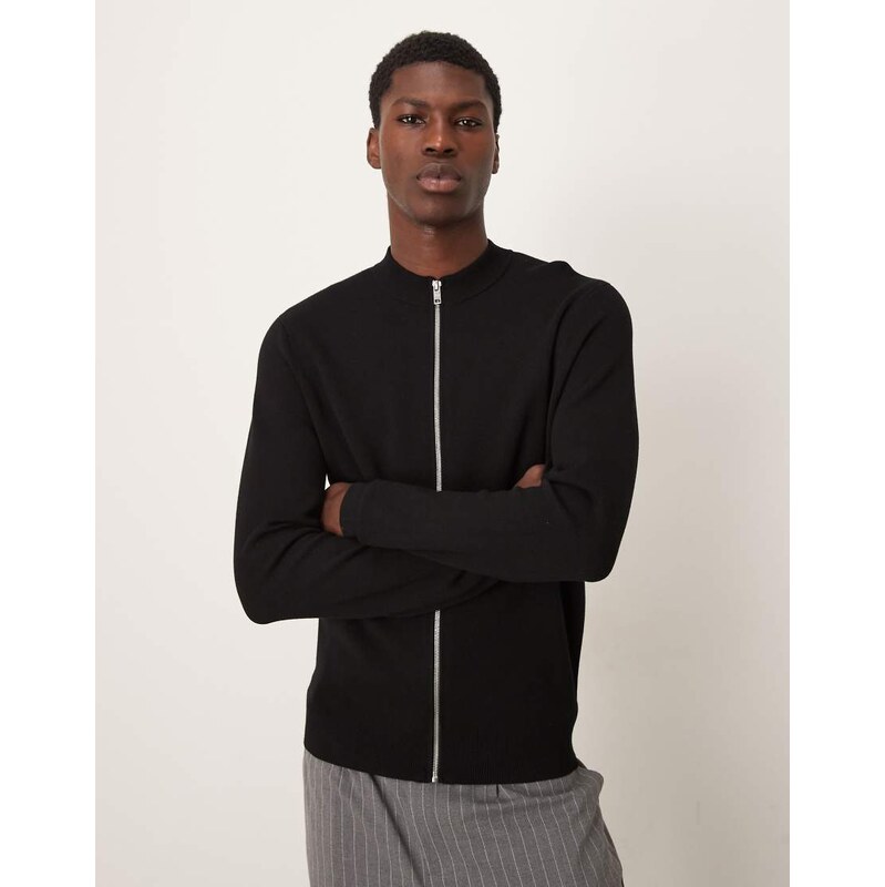 Mango zip through knitted top in black