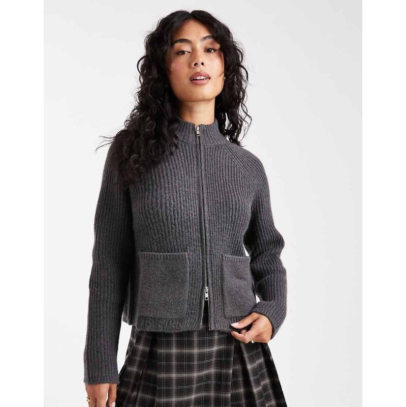ASOS DESIGN knitted fisherman rib bomber jacket with pocket