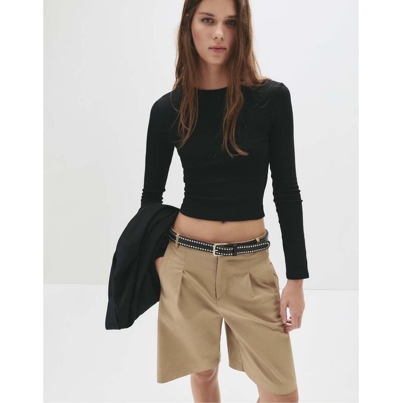 Pull&Bear Fitted long sleeve t-shirt in black 108527311