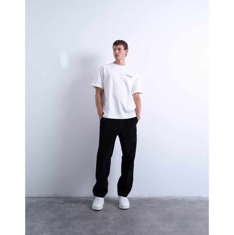 Topman cord taper leg trousers in black-Green
