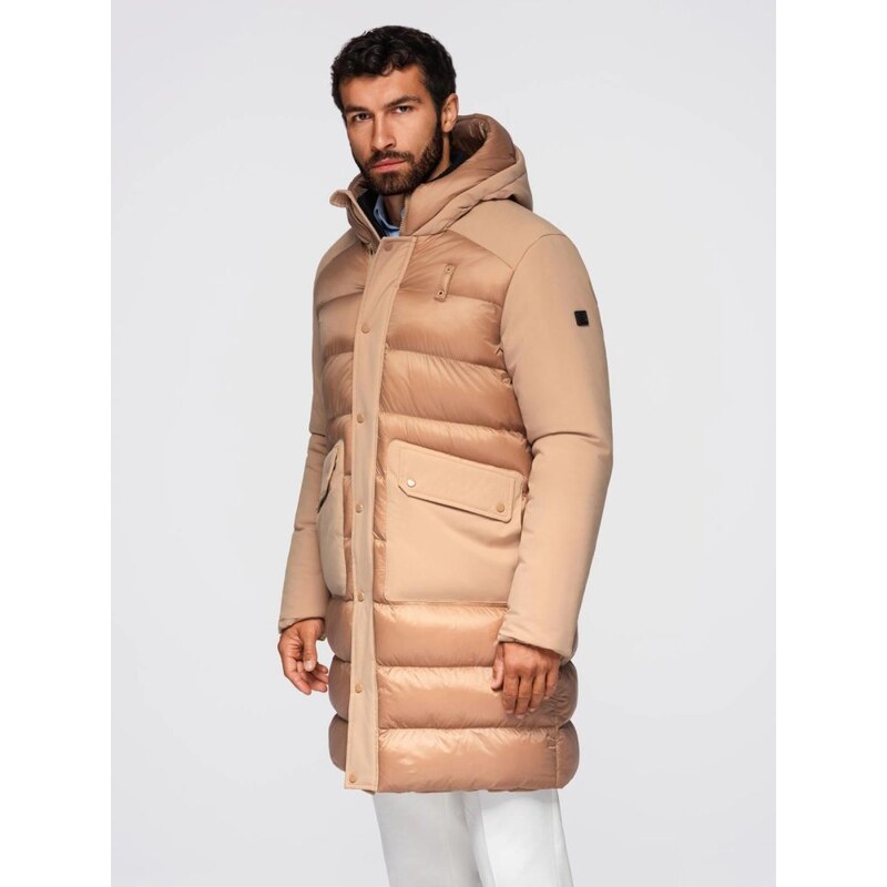 Ombre Clothing Béžová pánská prošívaná bunda s kapsami V2 JALJ