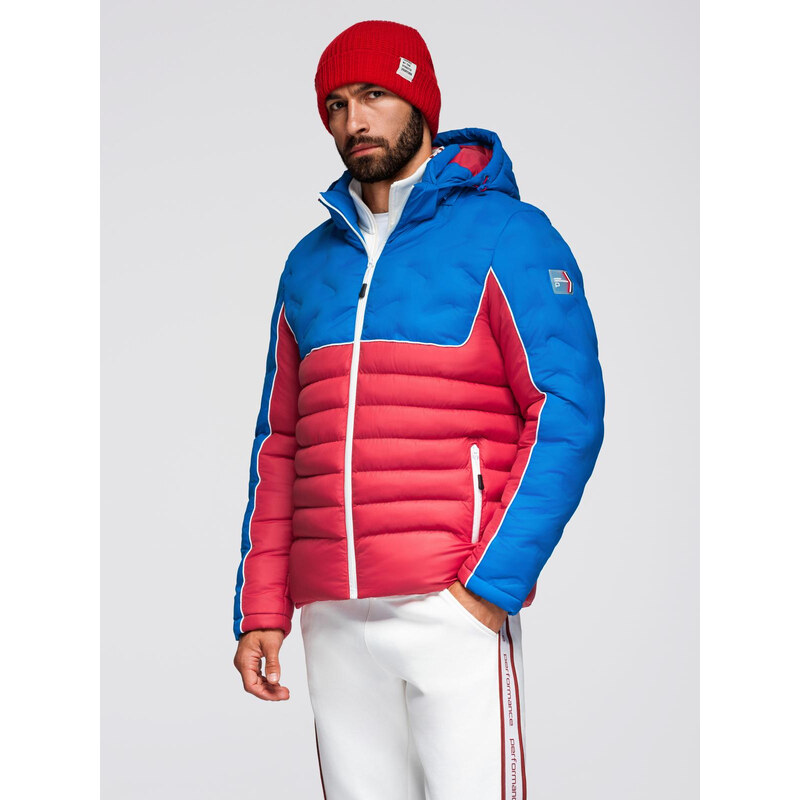 Ombre Mens quilted jacket with detachable hood - blue and red