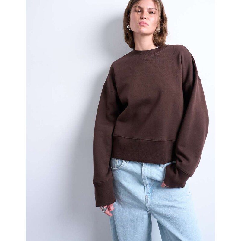 Topshop premium heavyweight oversized sweat in chocolate brown