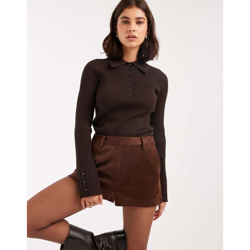 ASOS DESIGN suedette micro shorts in chocolate-Brown
