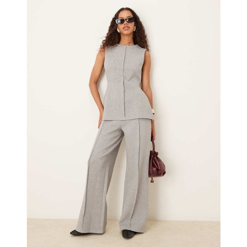 ASOS DESIGN wide leg jogger co-ord in scuba-style fabric in grey