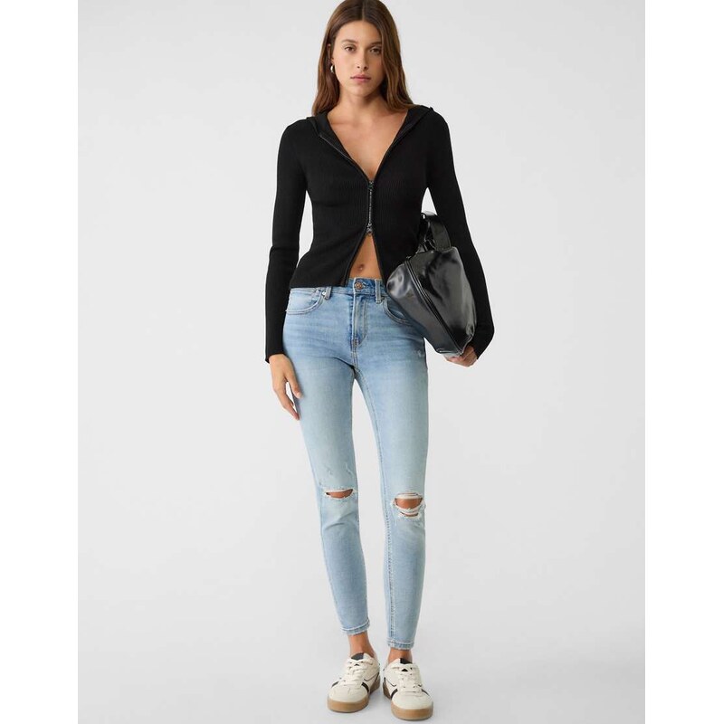 Stradivarius 1420 low waisted skinny jeans in blue denim 108529967
