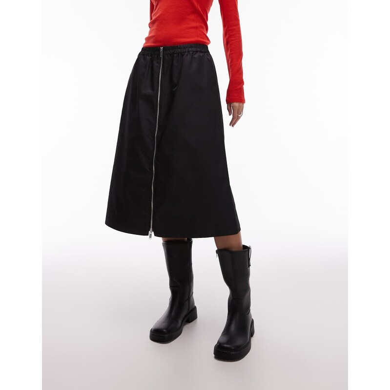 ARKET nylon zip through midi skirt in black