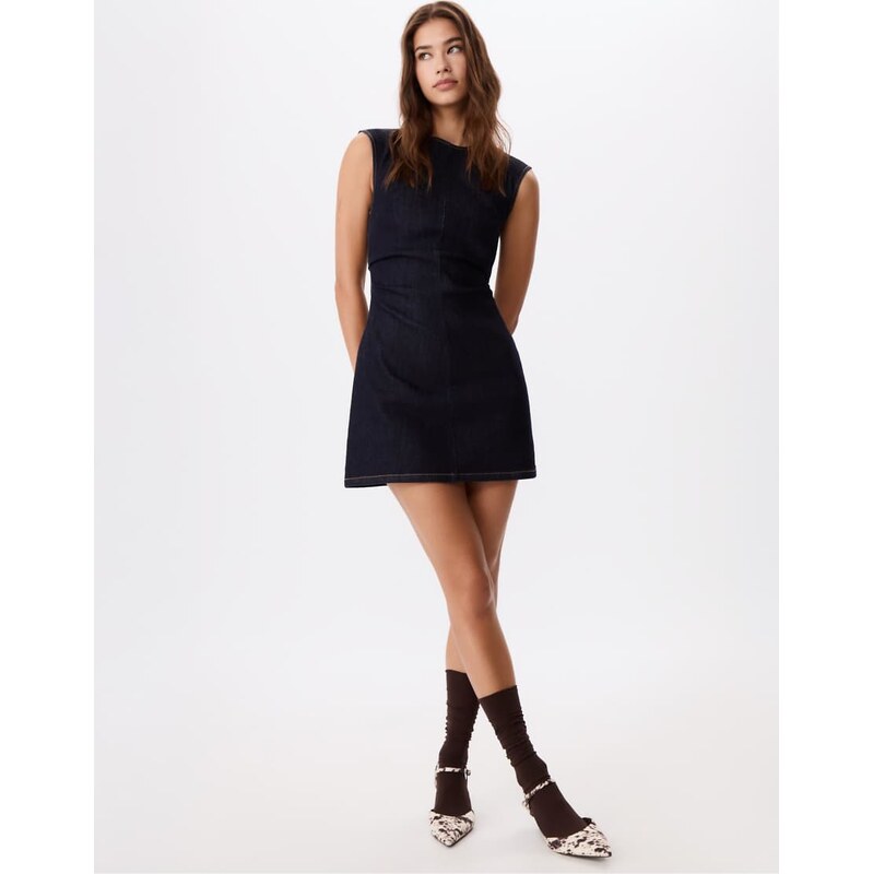 Stradivarius Short denim dress in overdyed blue denim 114866006