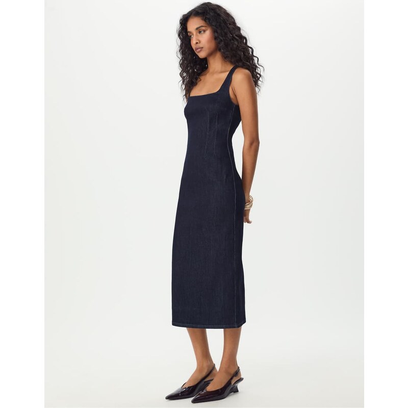 Stradivarius Denim midi dress in overdyed blue denim 108530123