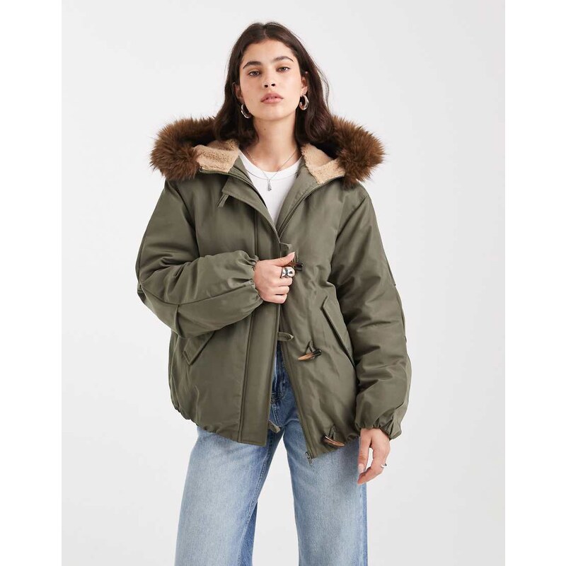 ASOS DESIGN bomber parka with toggle detailing in khaki-Green