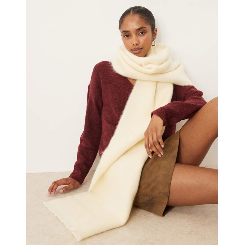 ASOS DESIGN premium woven wide wool mix scarf in off white
