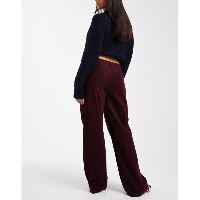 ASOS DESIGN cord wide leg trousers in burgundy pinstripe-Red