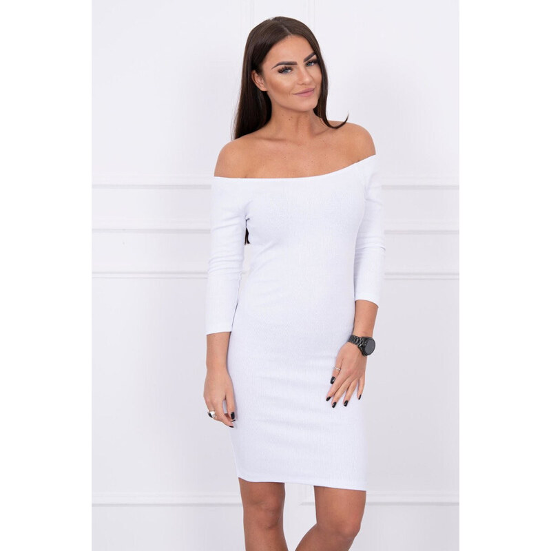 Kesi Dámské mini vroubkované šaty 8974 Bílá - K-Fashion