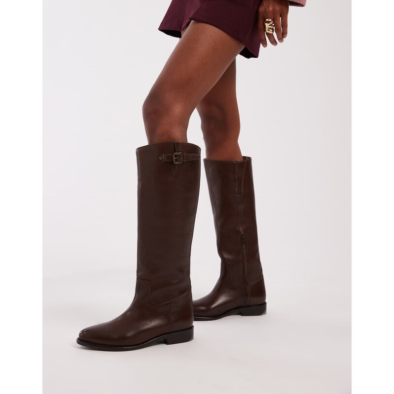 Bronx fe-lise buckle detail riding boot in coffee bean-Brown 108794978
